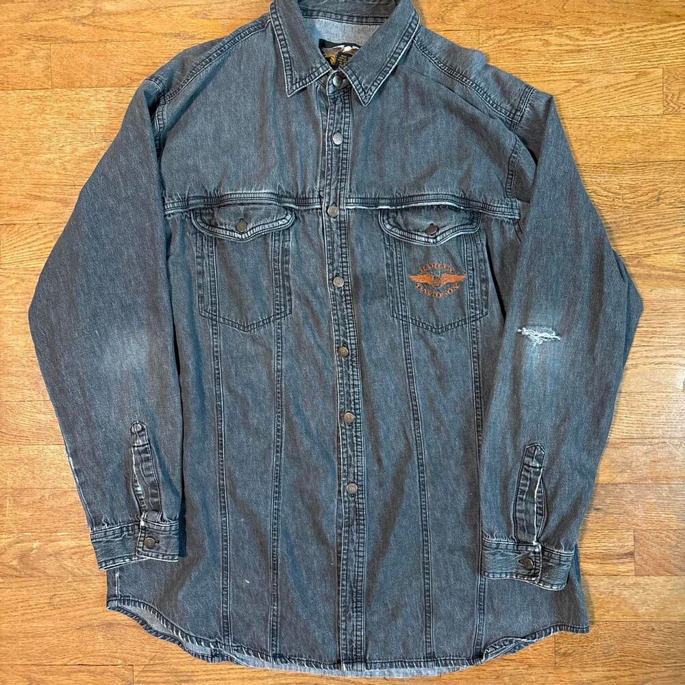 Harley-davidson Men's Grey and Black Shirt